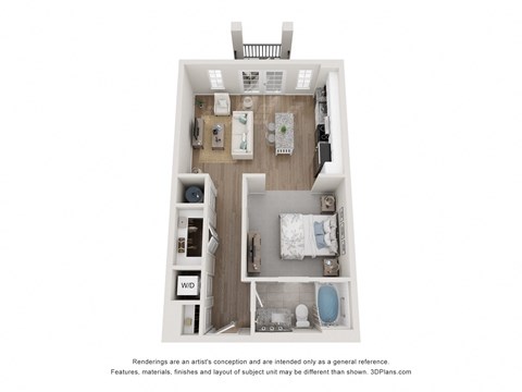 Floor plan for studio, 1 bath, 673 sqft
